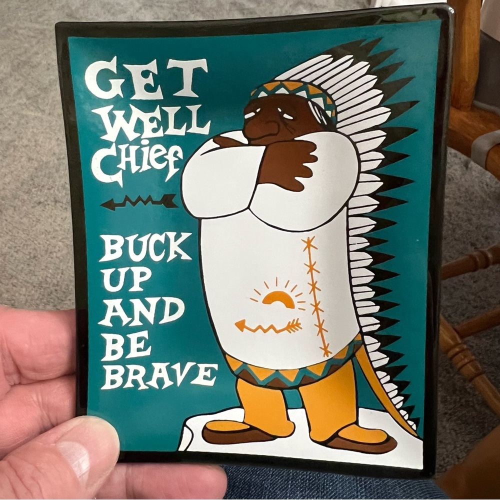 Vintage pin dish or tray with an image of a Native American chief
